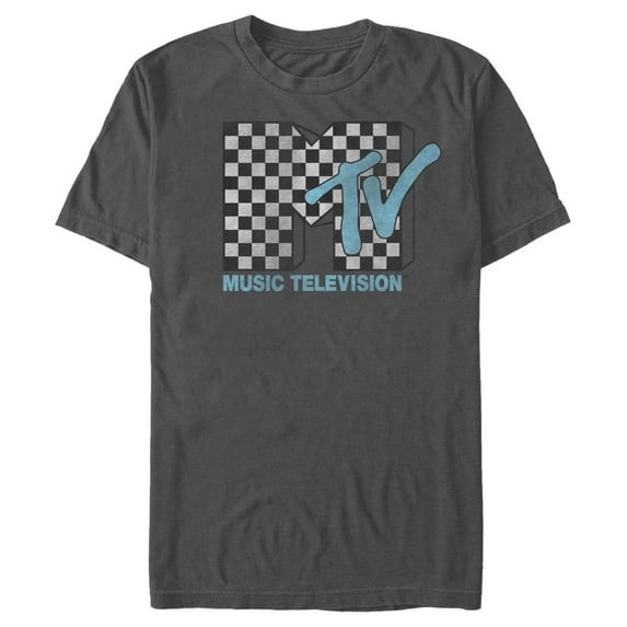 MTV Checkered Logo Graphic Charcoal T-Shirt New gallery