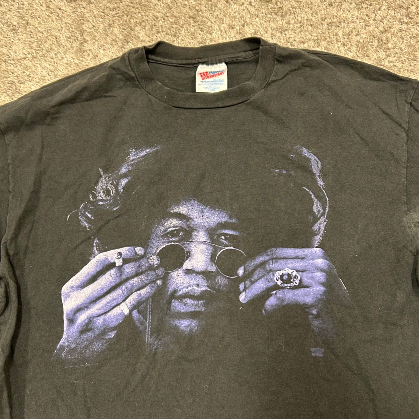 Vintage Jimi Hendrix T-Shirt XL Black 90s Single Stitch Purple Haze Tee Hanes gallery