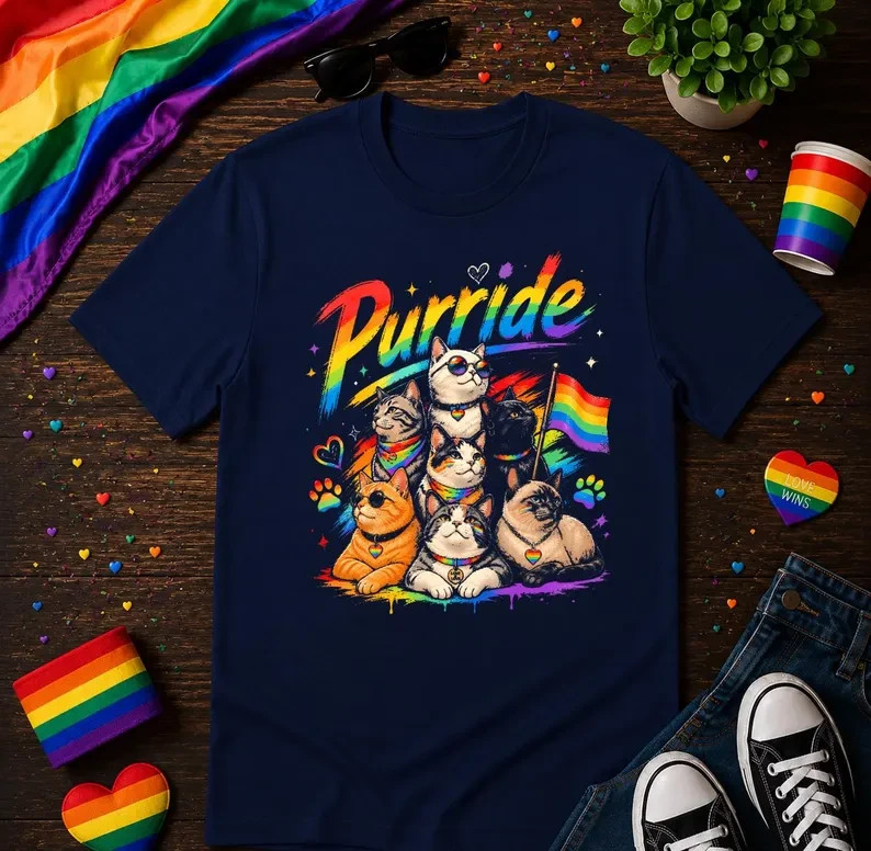 Purride Rainbow Cats Shirt, LGBTQ Pride Cat Lover Tee, Gay Pride Rainbow Flag gallery
