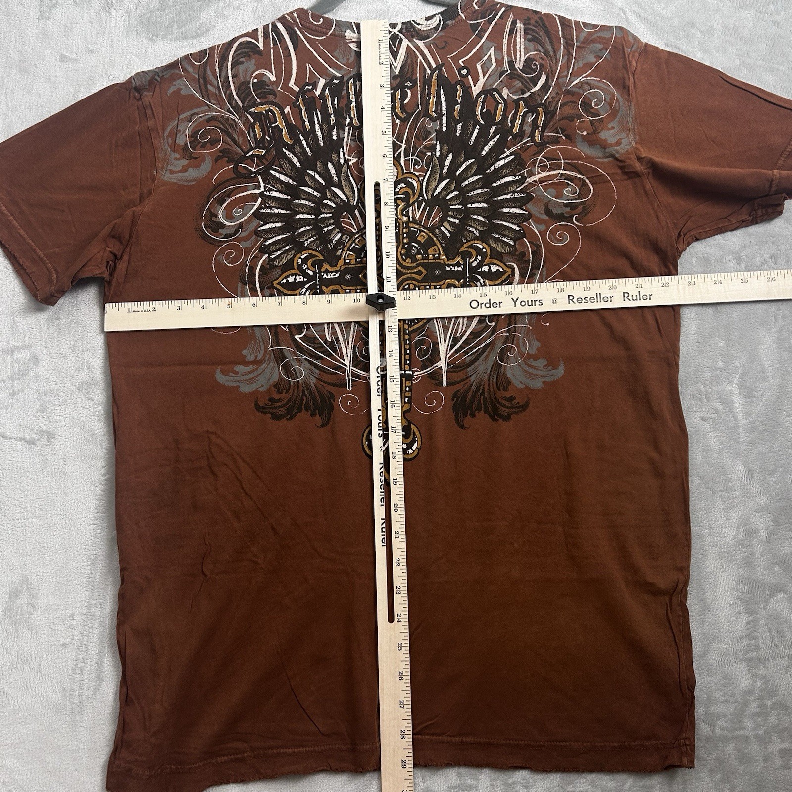 Vintage Affliction T-Shirt Mens XL Brown Los Angeles Cross Goth Wings Grunge Y2K gallery