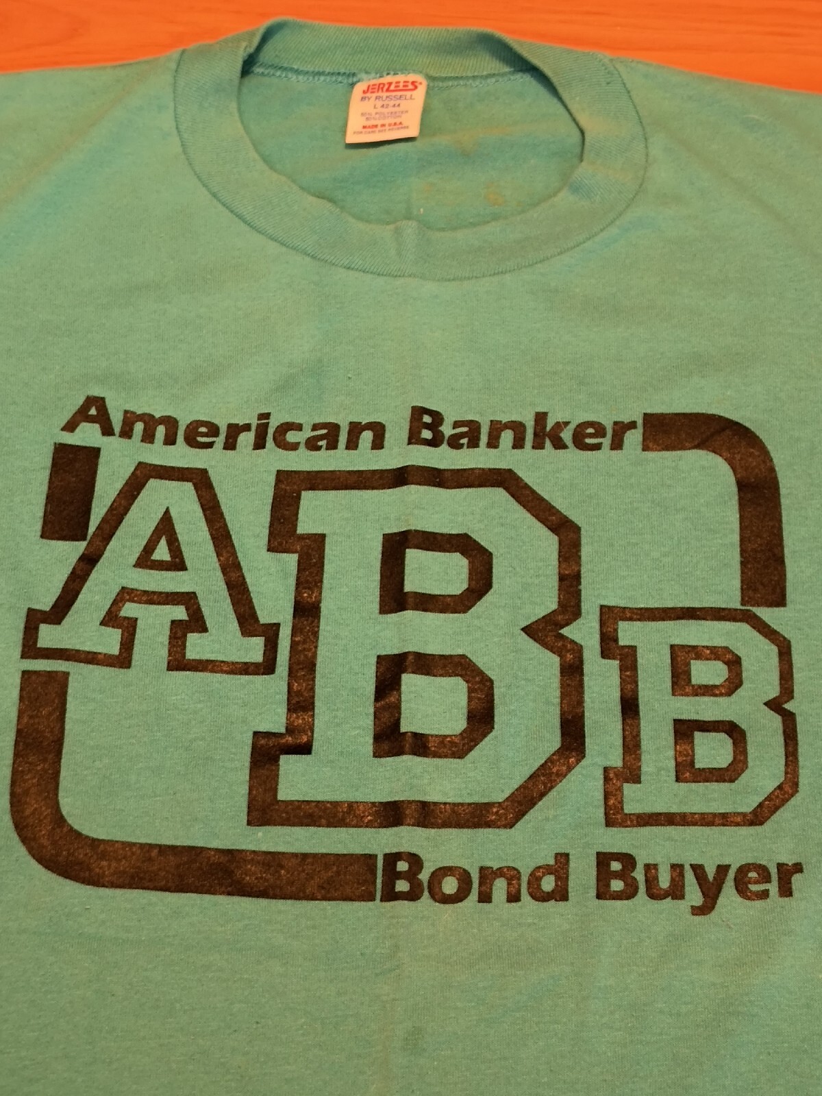Vintage American Banker t shirt L 80s single stitch distressed teal bond buyer gallery