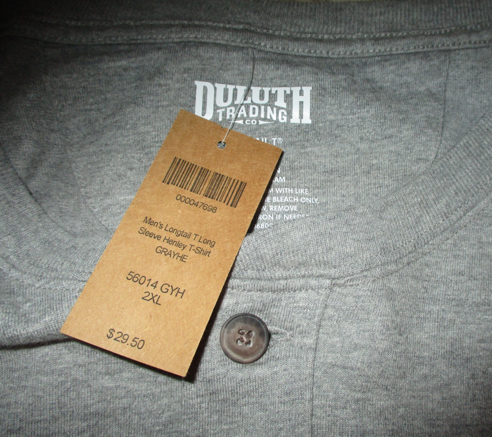 DULUTH Trading Gray Long Sleeve "Longtail T" Henley Shirt Men's Size 2XL NWT gallery