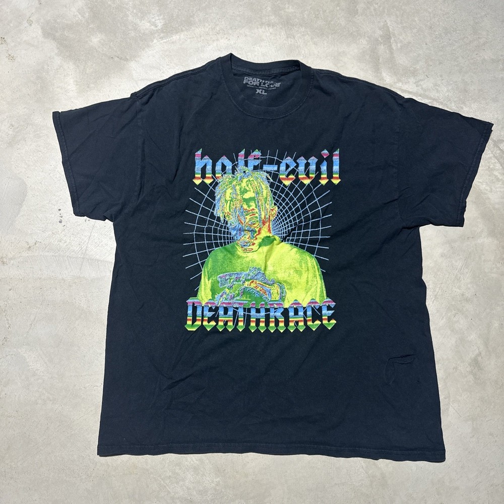JUICE WRLD HALF EVIL DEATH RACE FOR LOVE T-SHIRT TEE 999 CLUB SZ XL *HOLE*