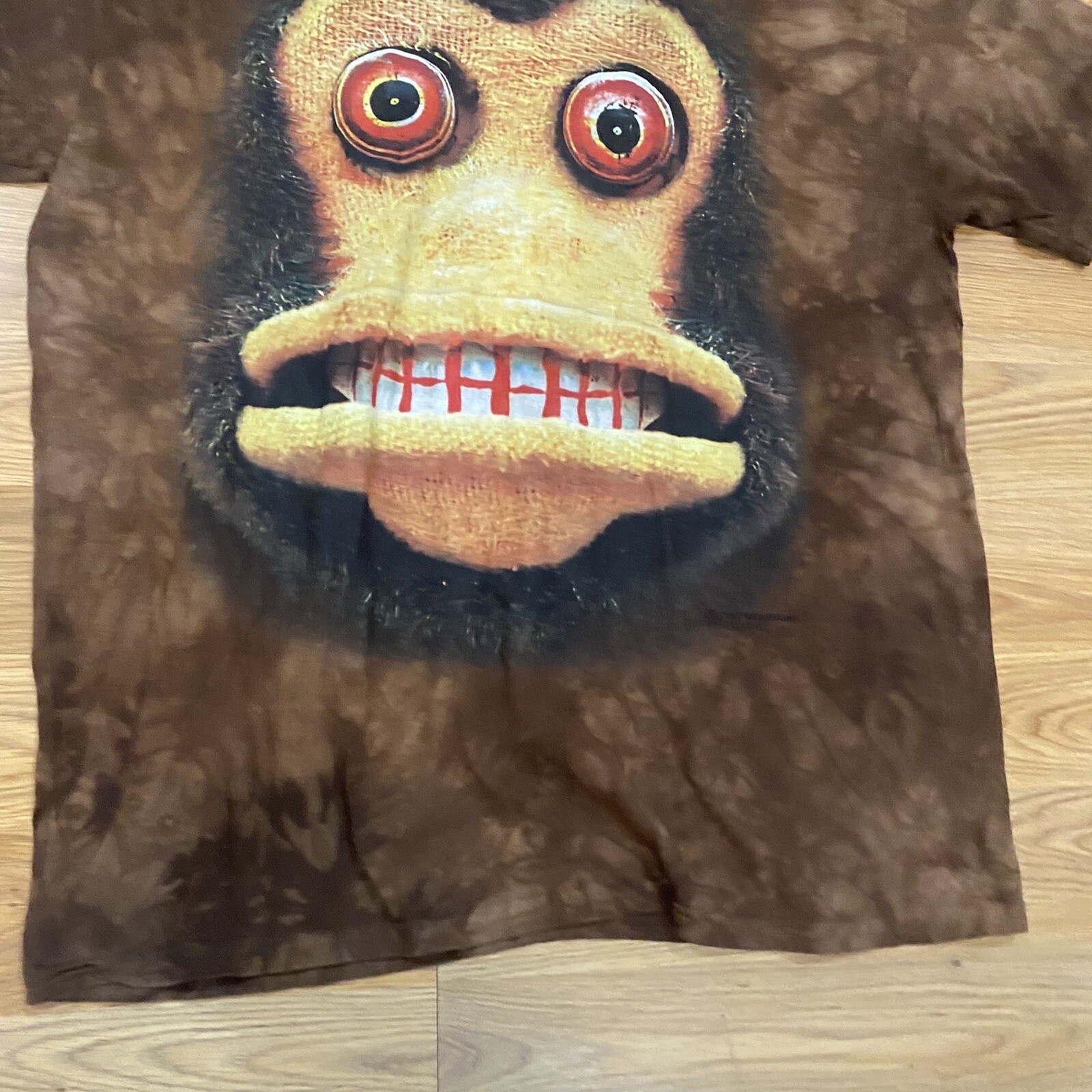 NWOT The Mountain Crazy Cymbal Monkey T Shirt Adult Size XL Tie Dye Brown gallery