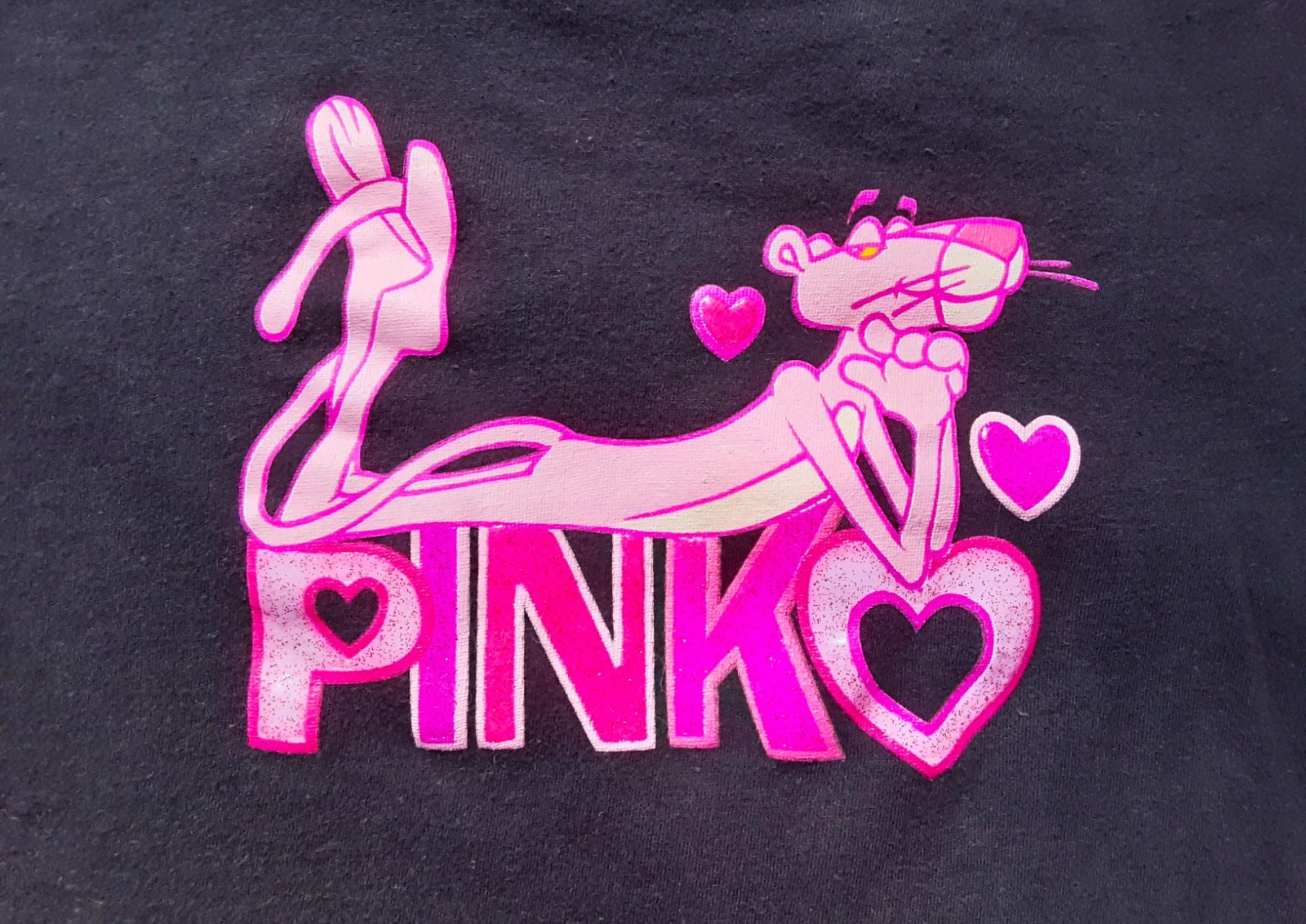 Pink Panther Cat Cartoon Graphic T Shirt Jerry Leigh Apparel Hearts