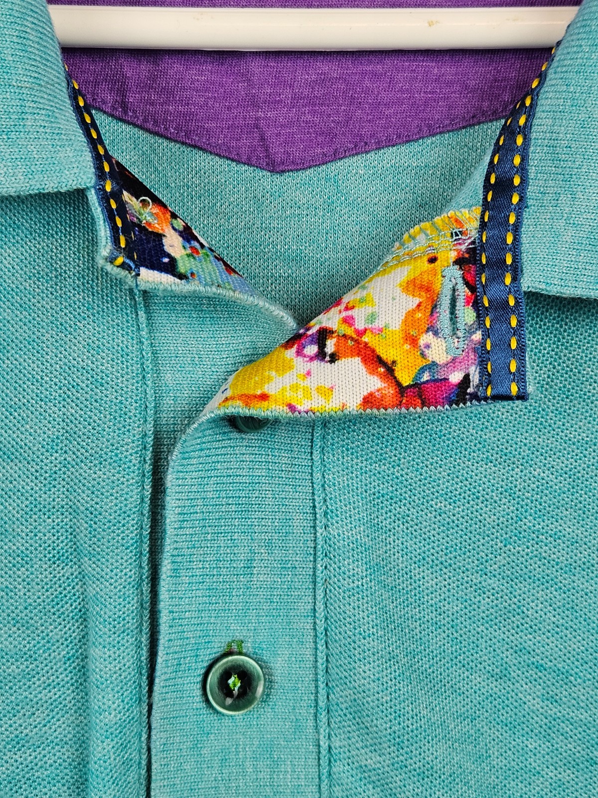 Robert Graham Polo Mens Large Green Short Sleeve Collared Shirt Contrasting Trim gallery
