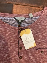 Ted Baker Maroon Gray Striped Henley Shirt, Size 2XL