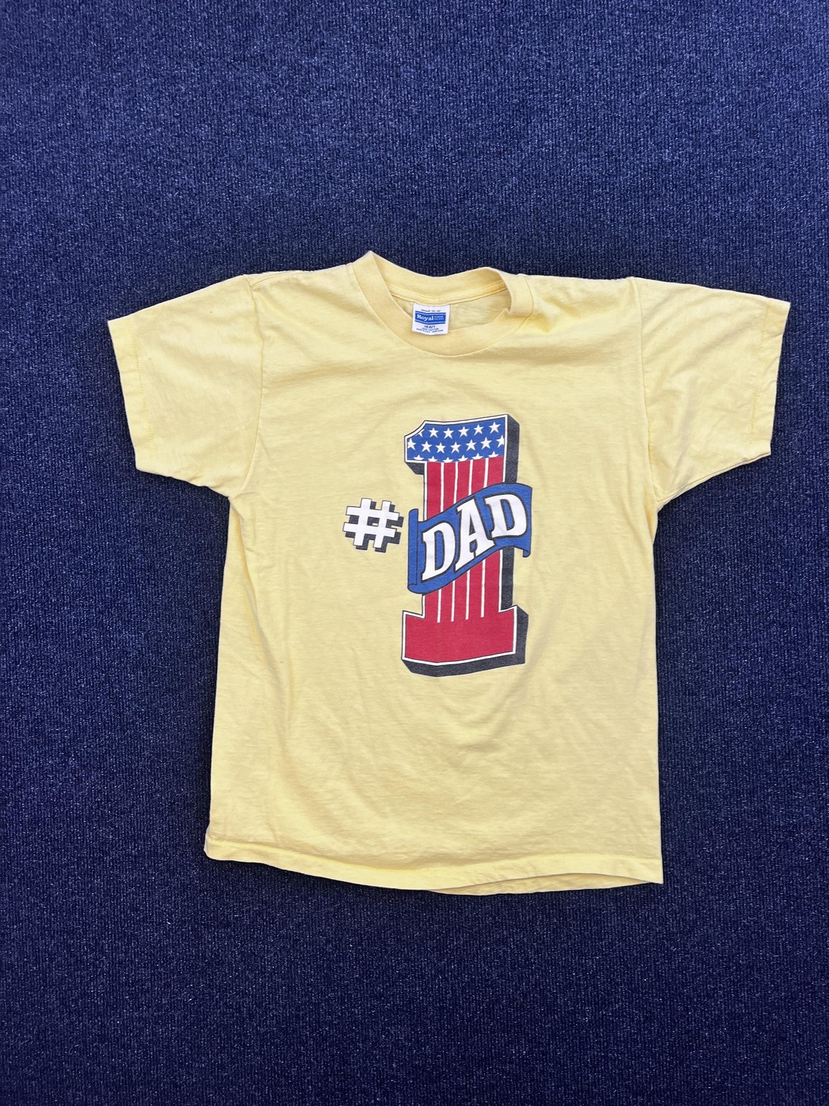 Vintage #1 Dad Shirt Mens Medium Yellow Royal First Class USA Patriotic Tee 90s gallery