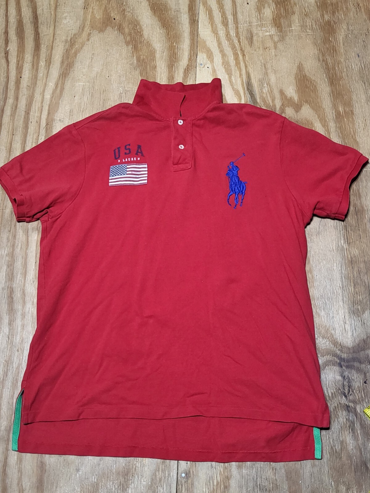 POLO RALPH LAUREN BIG PONY FLAG POLO SHIRT Adult XL Custom Fit Red @i9