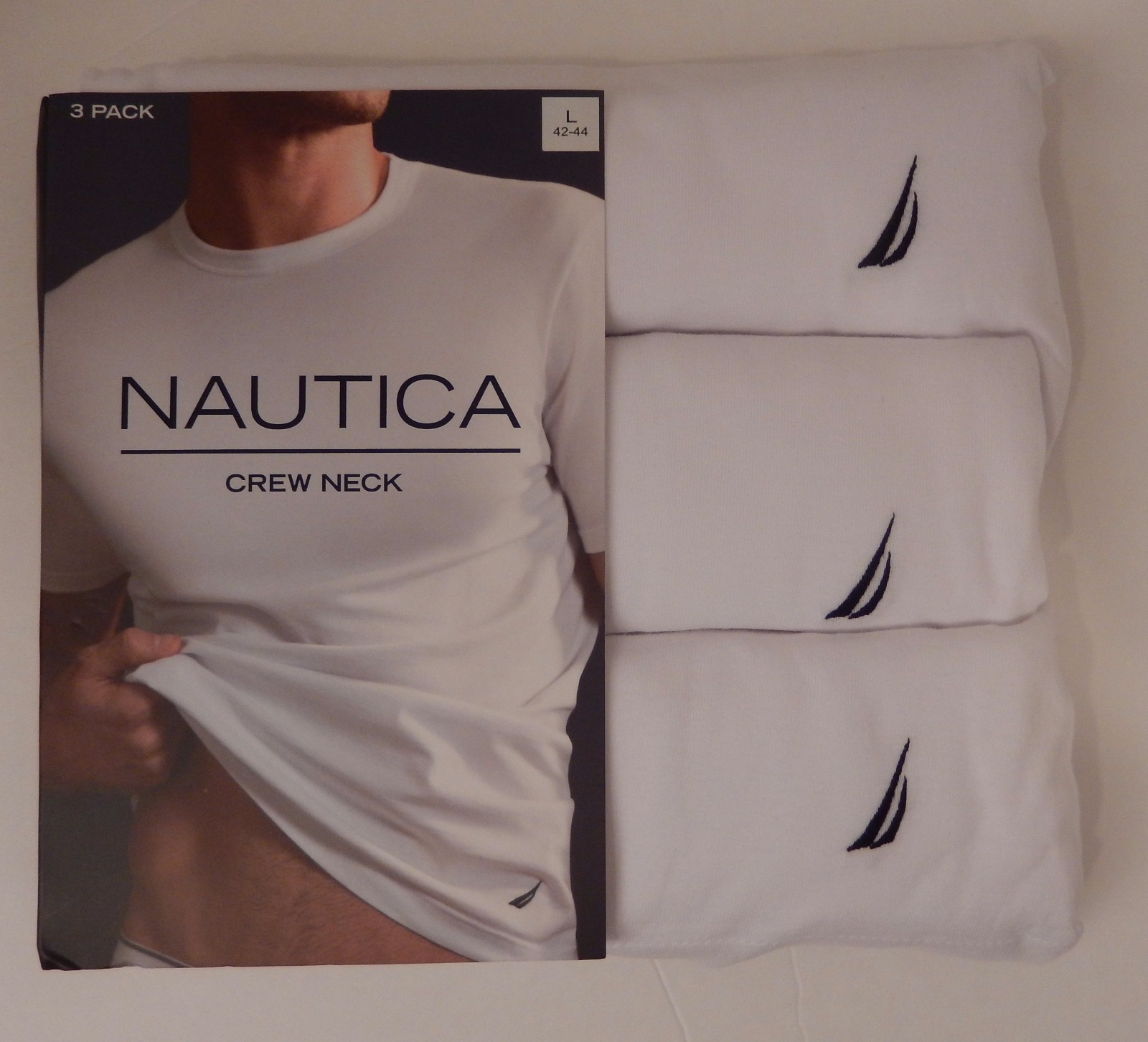 3 GENUINE NAUTICA MENS COTTON WHITE CREW-NECK S M L XL XXL T-SHIRTS UNDERSHIRTS gallery