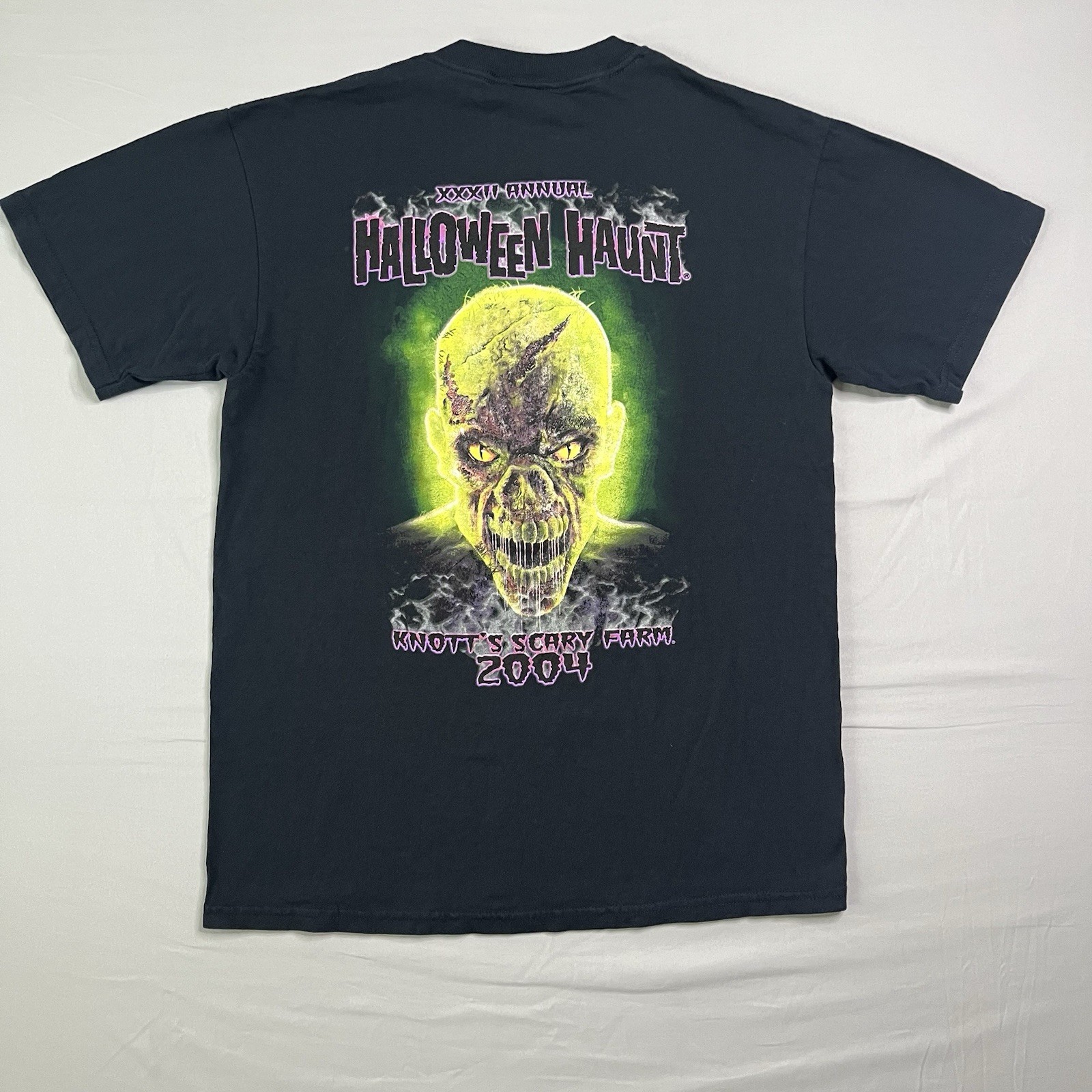 Vintage 2004 Knotts Scary Farm Shirt Mens Medium Black Graphic Zombie Halloween