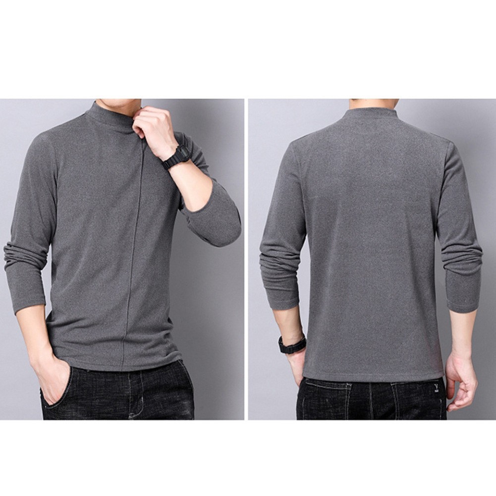 Men's Stand Collar Long Sleeve Business Base T Shirt Double Sided German Velvet gallery