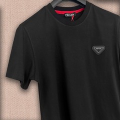 Prada Black T-shirt — Triangle Grey Logo Patch — Size 2XL– Tariff Paid