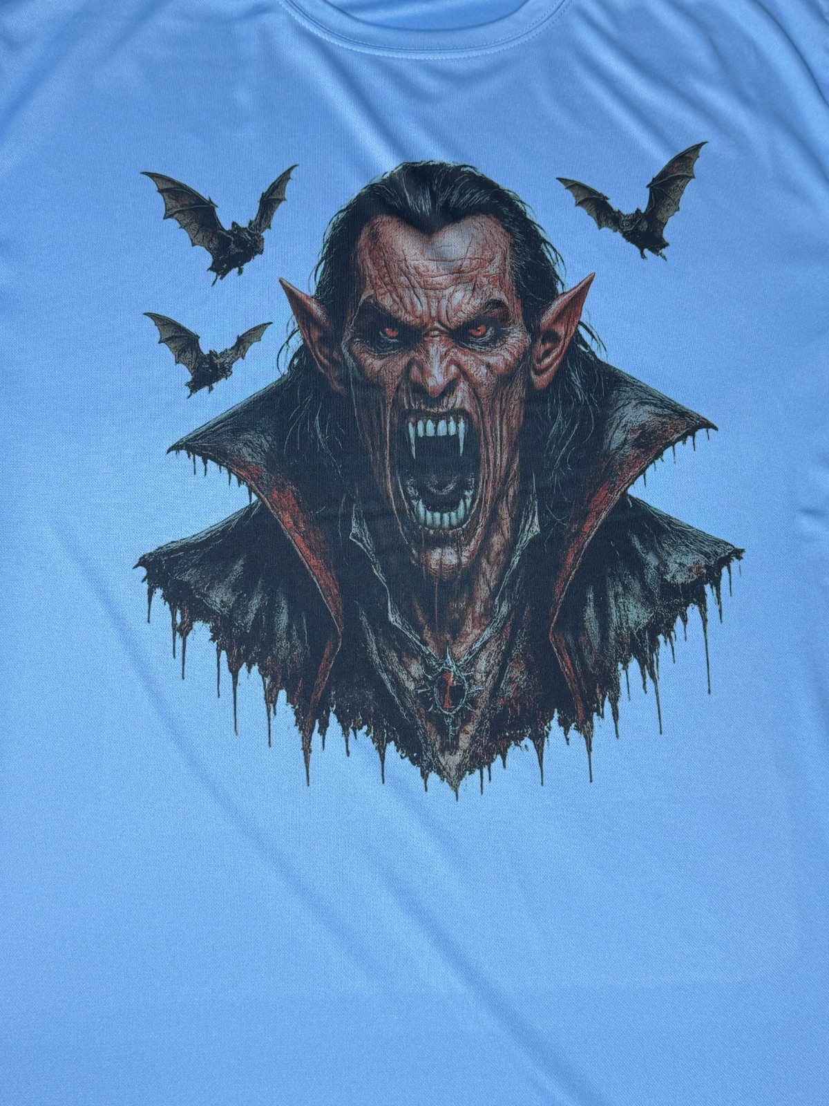Handmade Horror Vampire Graphic T-Shirt Blue XL Gothic Tee gallery