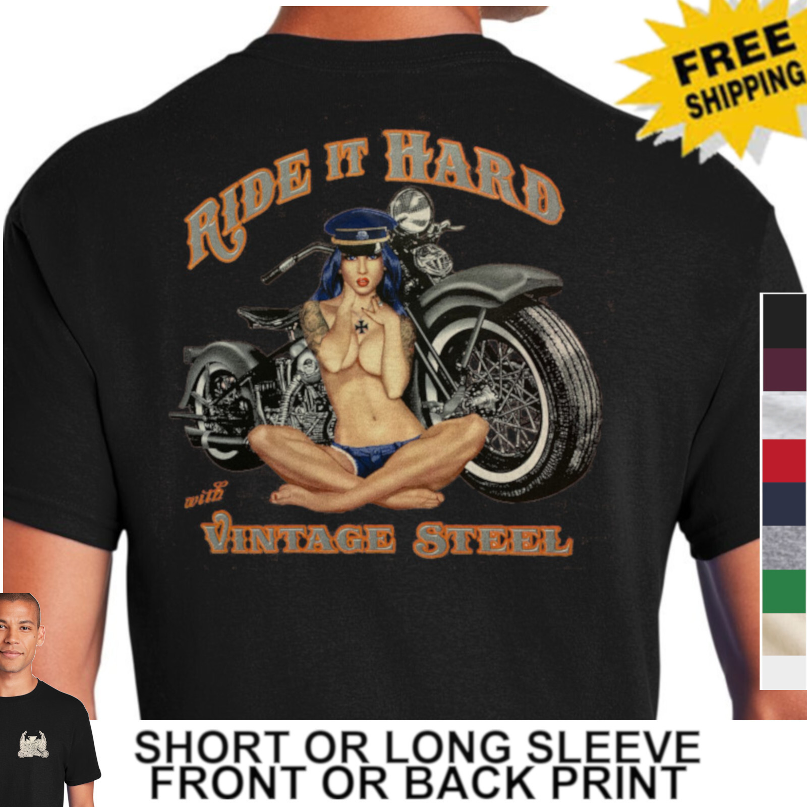 Biker Ride It Hard Vintage American Motorcycle Sexy Girl Men's T Shirt gallery