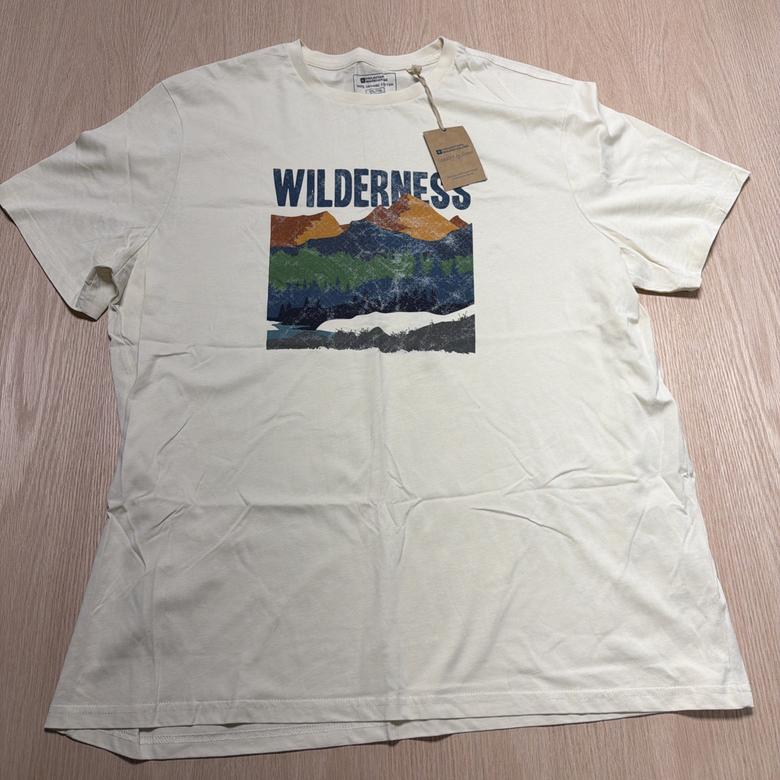 NWT! Mountain Warehouse Beige Wilderness Mountains Organic Cotton Tee XXL