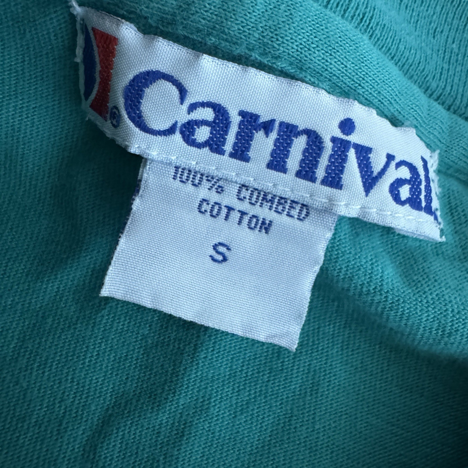 Carnival 100% Combed Cotton Adult Unisex Small T-Shirt Turquoise Vintage gallery