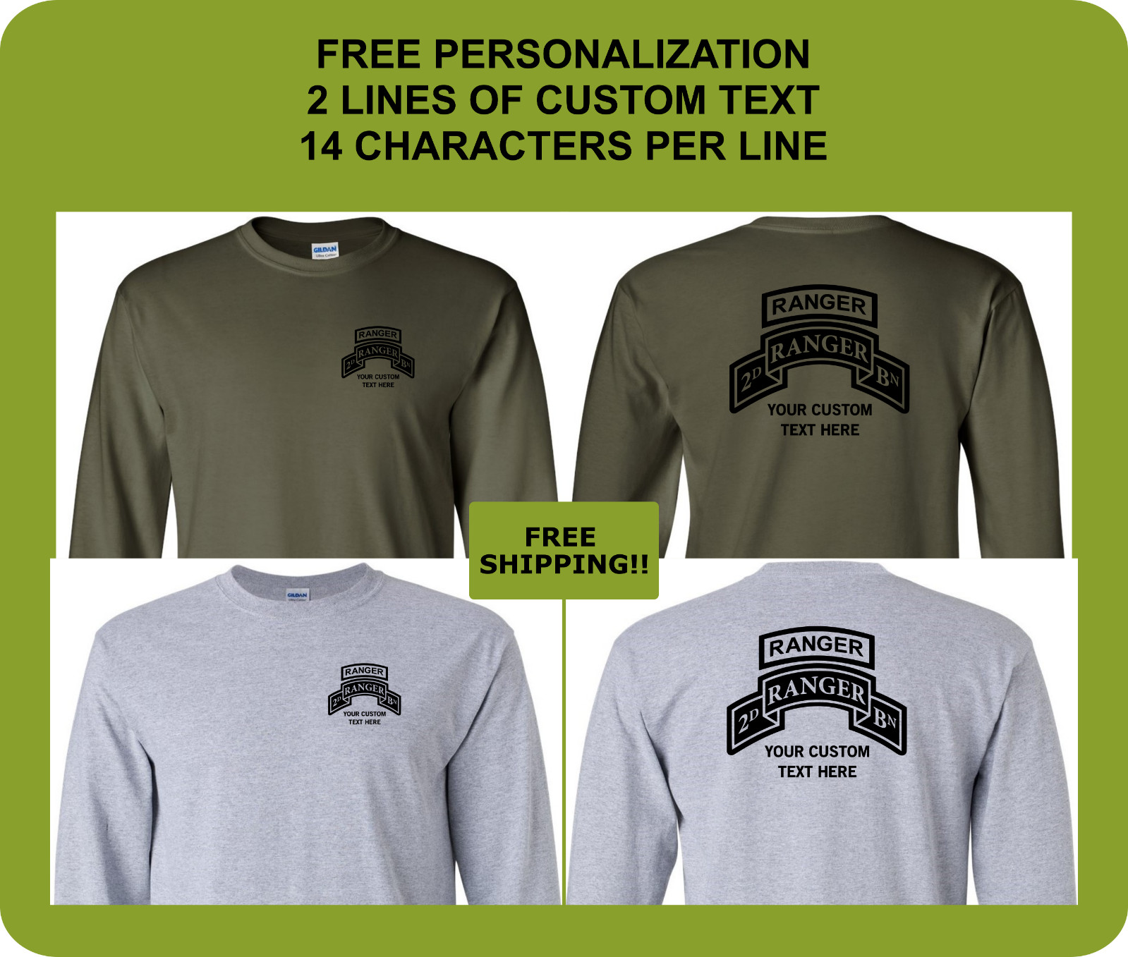 2nd Ranger Battalion Shirt, ARMY Ranger shirt, 75th Ranger Regiment, Long Sleeve gallery