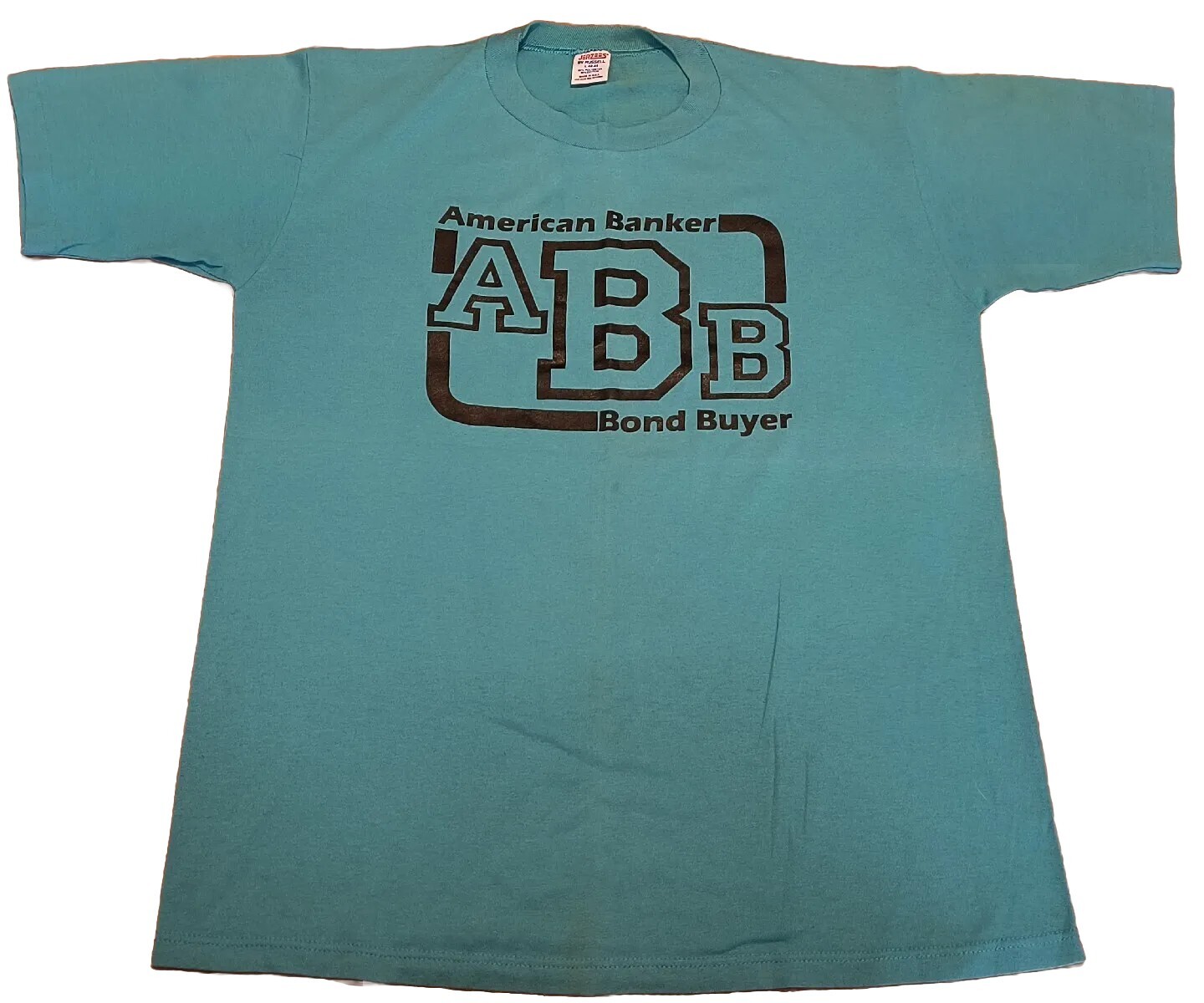 Vintage American Banker t shirt L 80s single stitch distressed teal bond buyer gallery