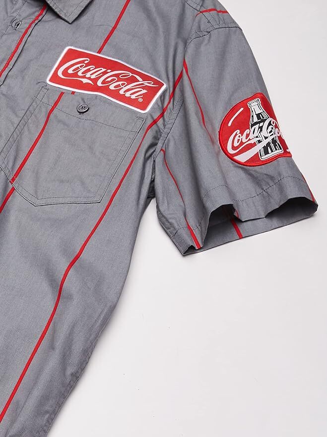 Official Coca-Cola Men's Striped Button Up Work Shirt with Logo Patch New gallery