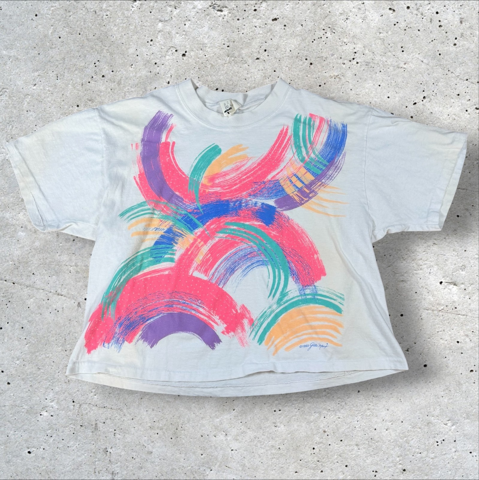VTG 1993 Gilda Marx Abstract Brushstroke T Shirt Unisex OSFA Neon Art 90s USA gallery