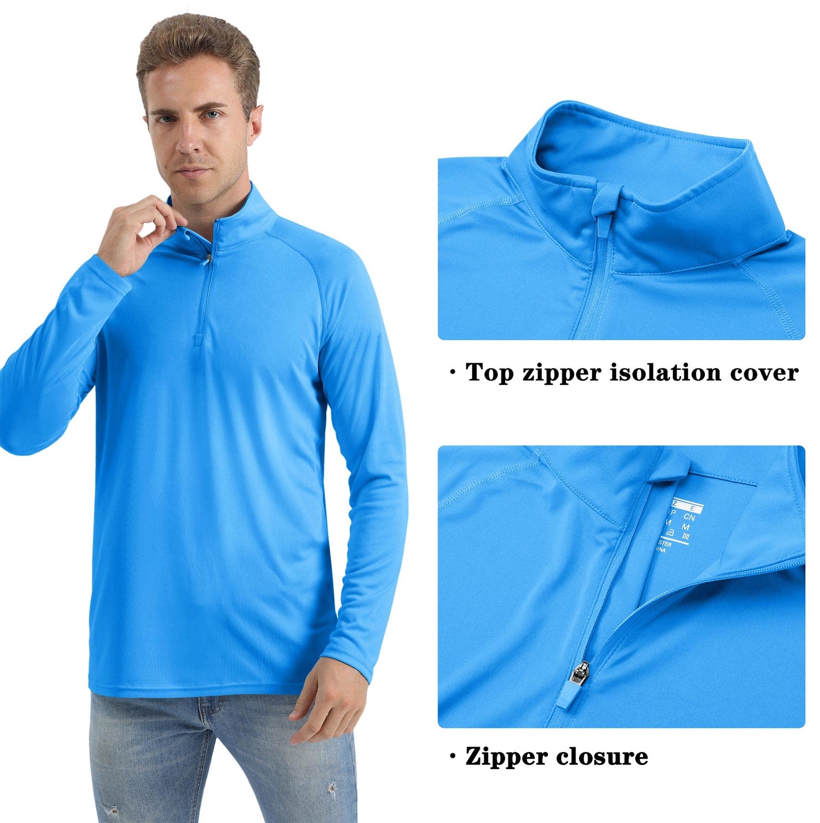 UPF50+ Men's Sun Protection UV Shirts 1/4 Zip Long Sleeve Performance Golf Tops gallery