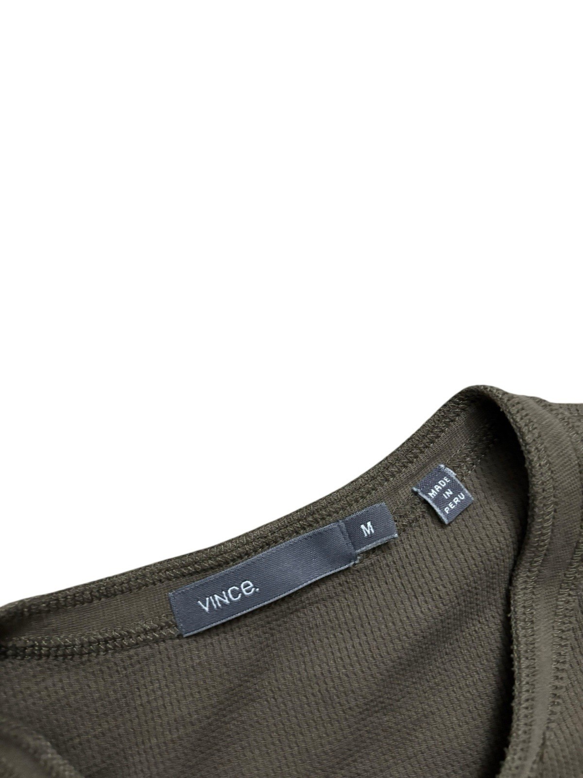 Vince Shirt Mens Size Medium Dark Olive Wafer Knit Henley Shirt Long Sleeve Slim gallery