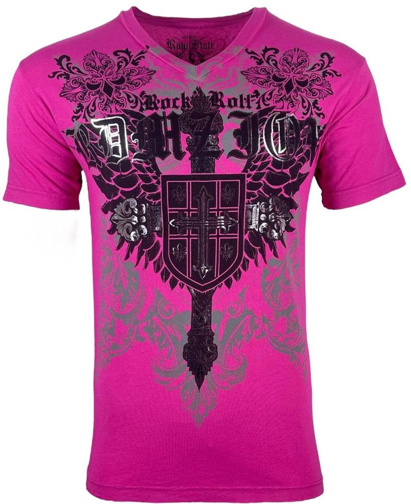 Raw State by Affliction Men’s T-Shirt Harlow Biker Cross Y2K S-5XL