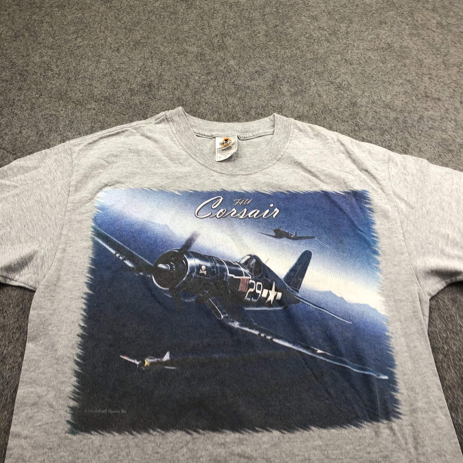 Vintage Military Shirt Mens Large Gray Airplane WWII 90s Diamond Star Corsair gallery