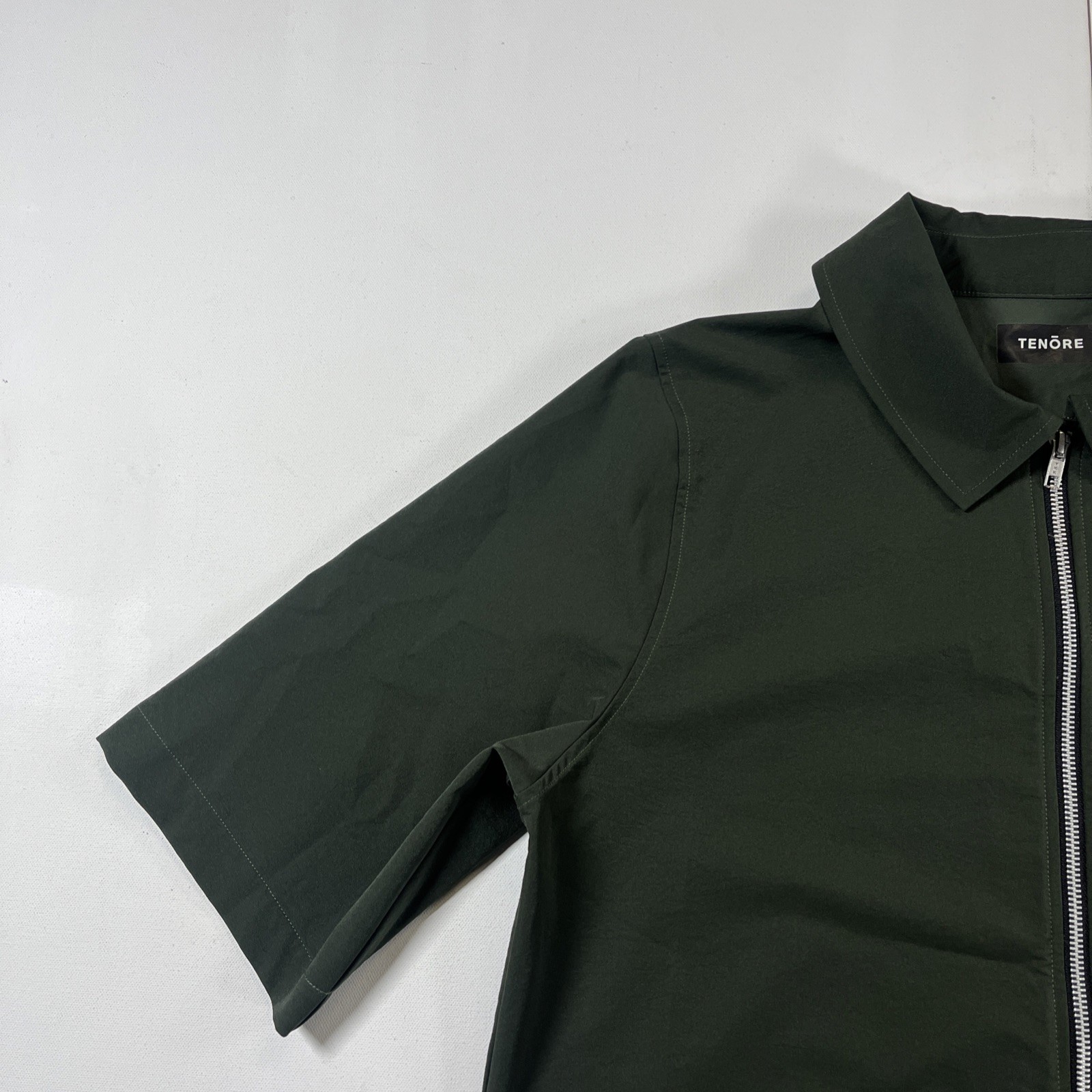 Tenore Zip Up Shirt Jacket Polo Short Sleeve Green Logo Pocket Men's L gallery