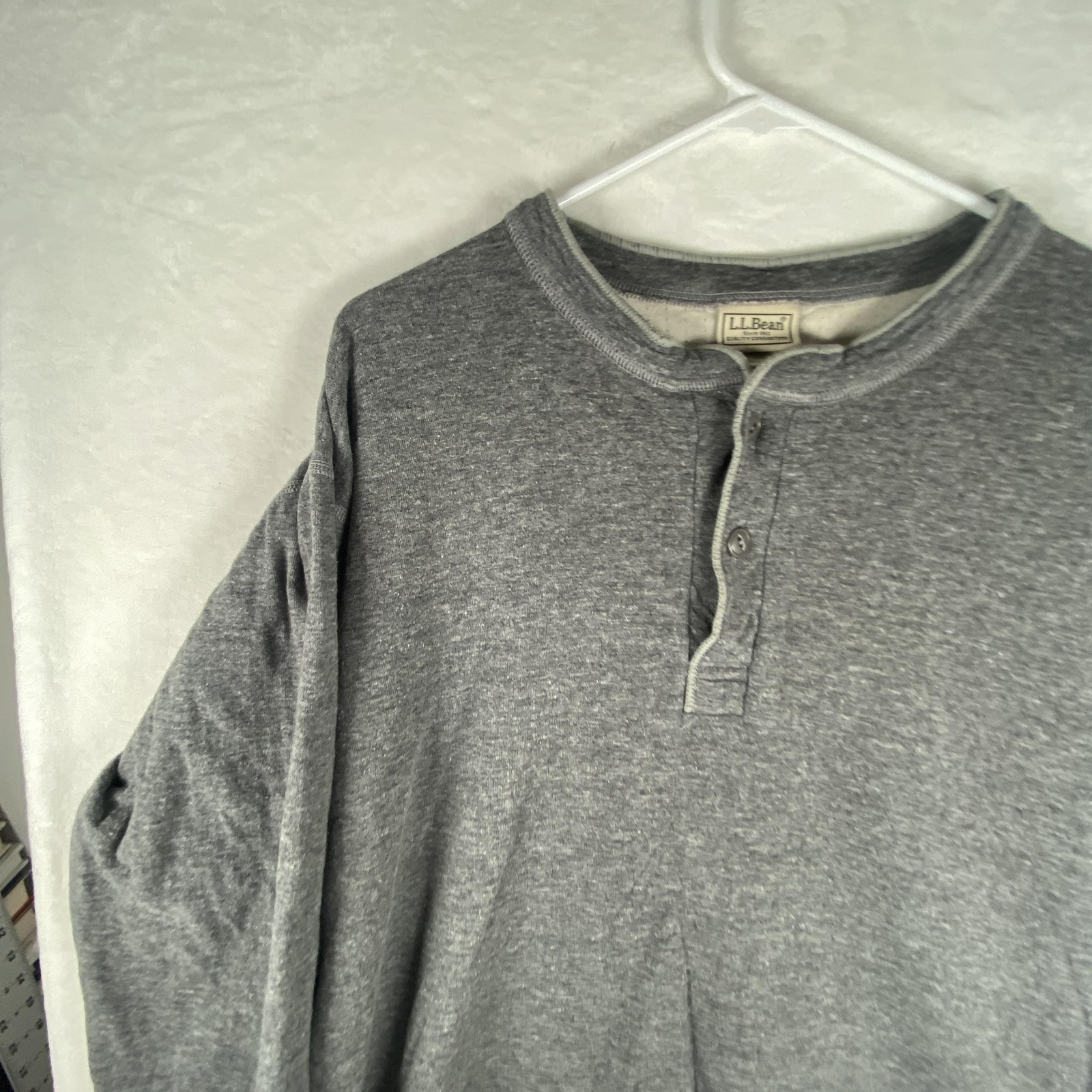 L.L. Bean Shirt Mens XL Gray Long Sleeve Henley Double Layer Lined Wool Blend gallery