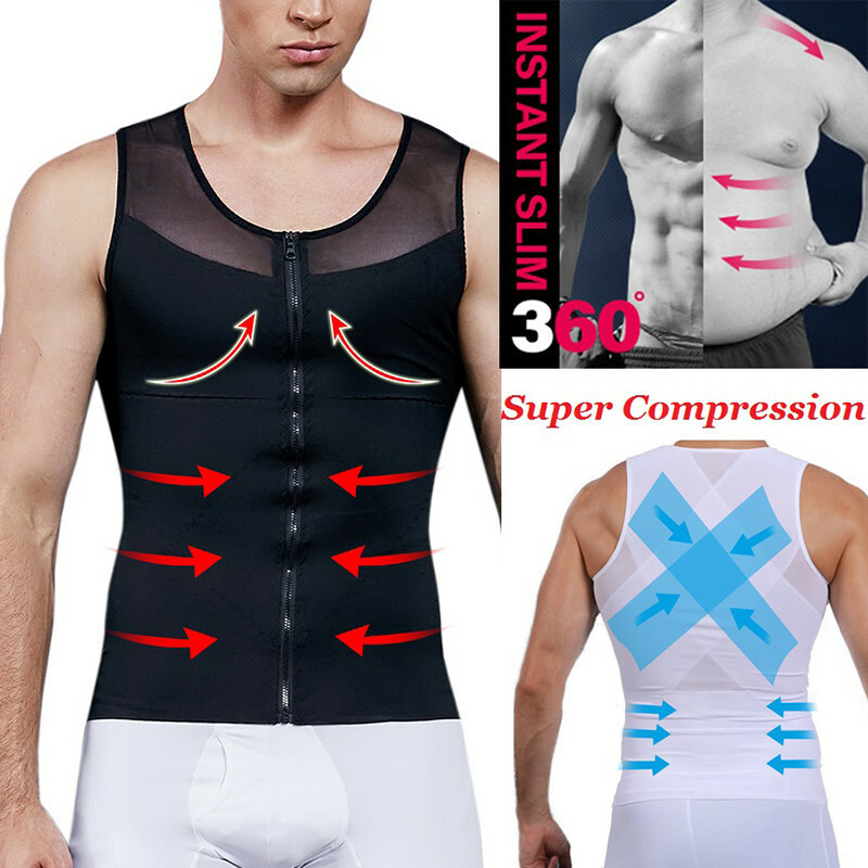 Men's Zipper Body Shaper Toning T-Shirt Ultra Durable Vest Compression Underwear gallery