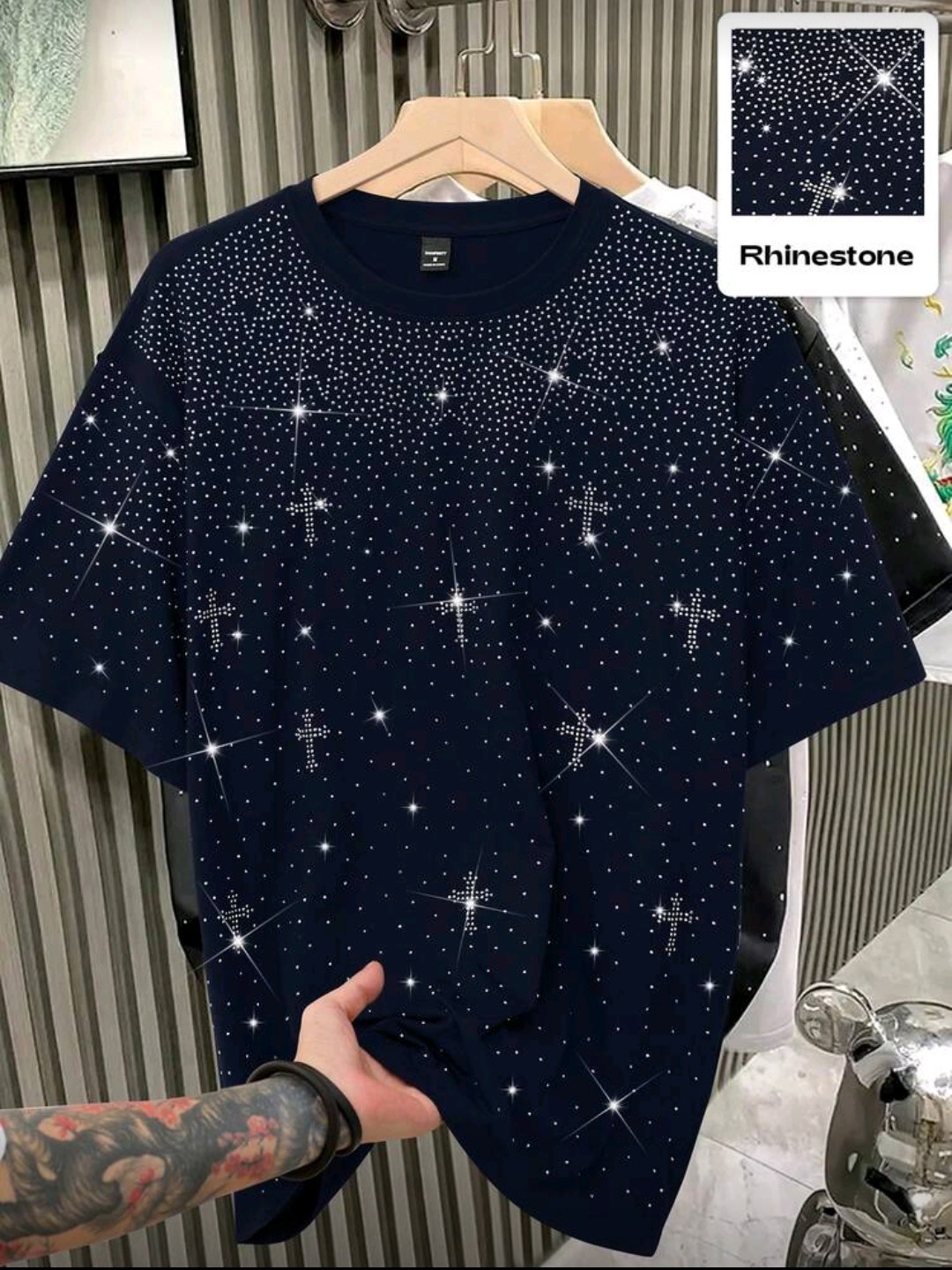 New Men Women Luxury Diamond Crosses Stars Rhinestones Fashion T-Shirt 7 Colors gallery