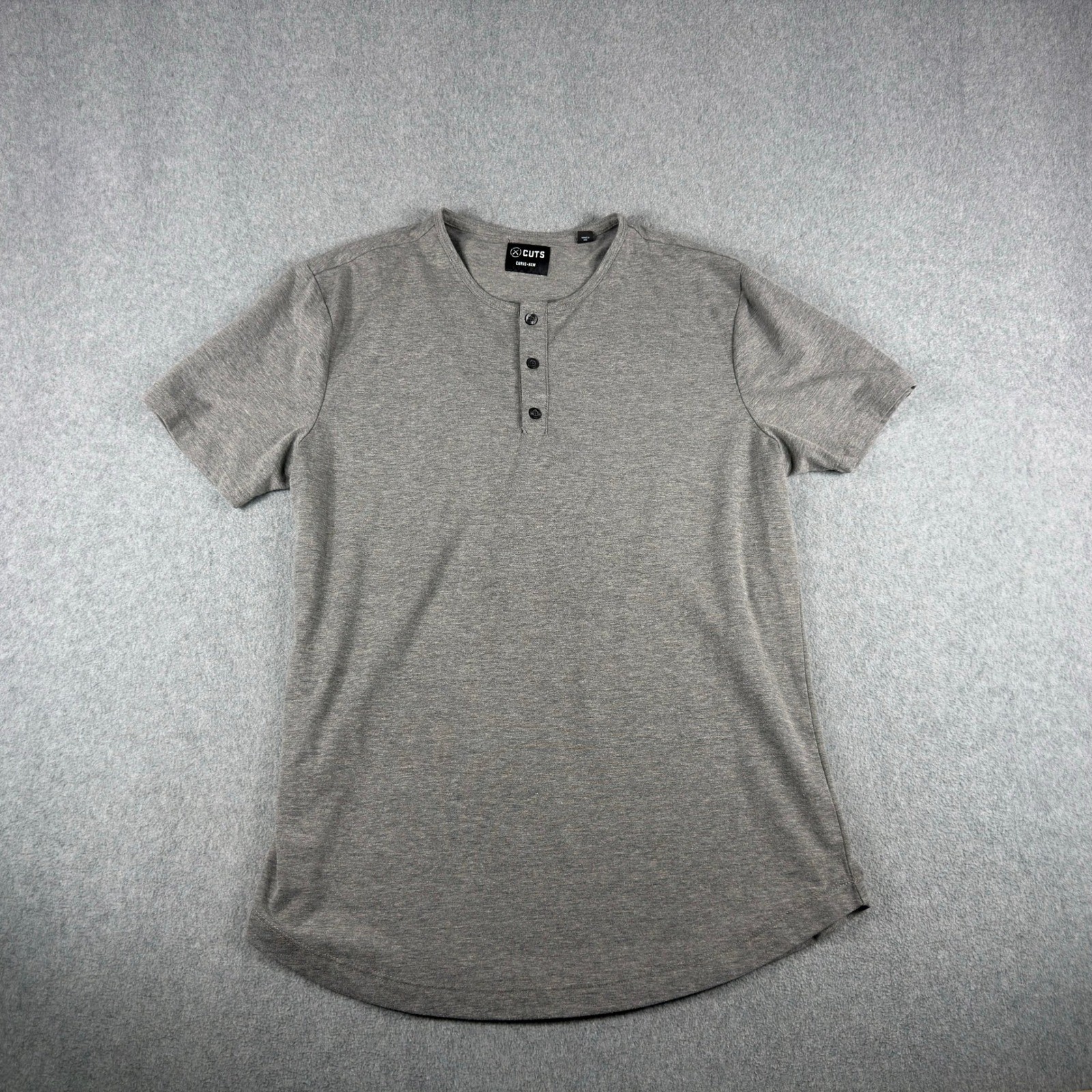 Cuts Curve Hem Henley Shirt Mens L Gray Short Sleeve Comfort Casual gallery