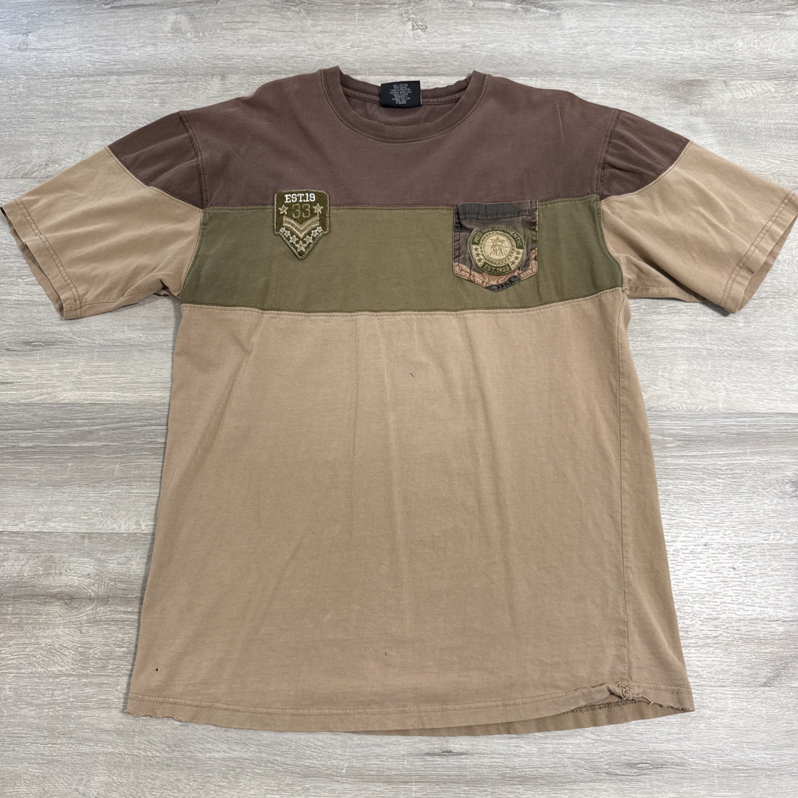Red Ape Shirt Men’s 2XL Brown Colorblock Distressed Pocket Tee Cotton gallery