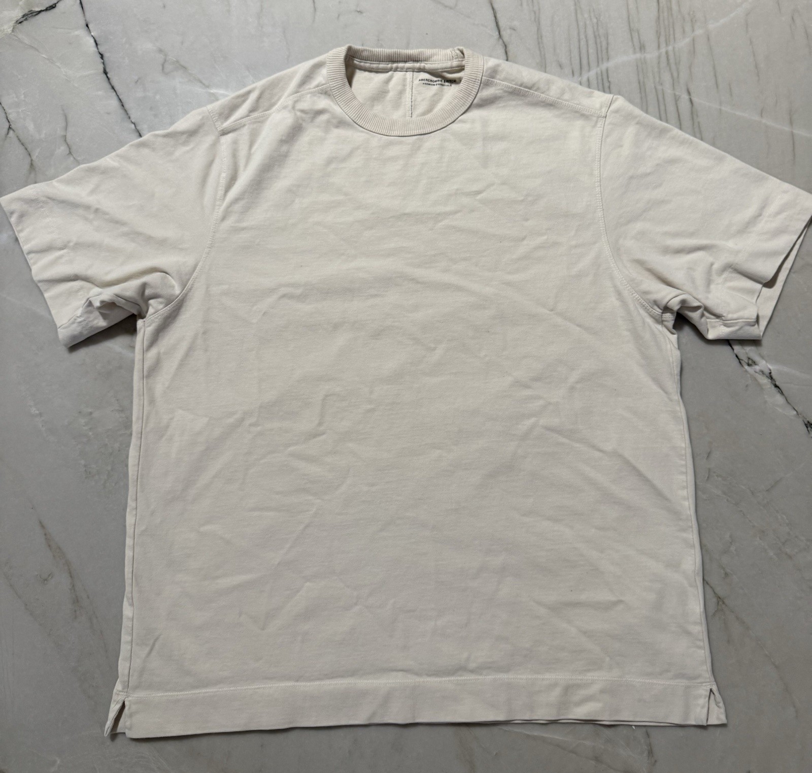 Abercrombie & Fitch Men’s Premium Essentials T Shirt Cream Sz Medium M #67 EUC gallery