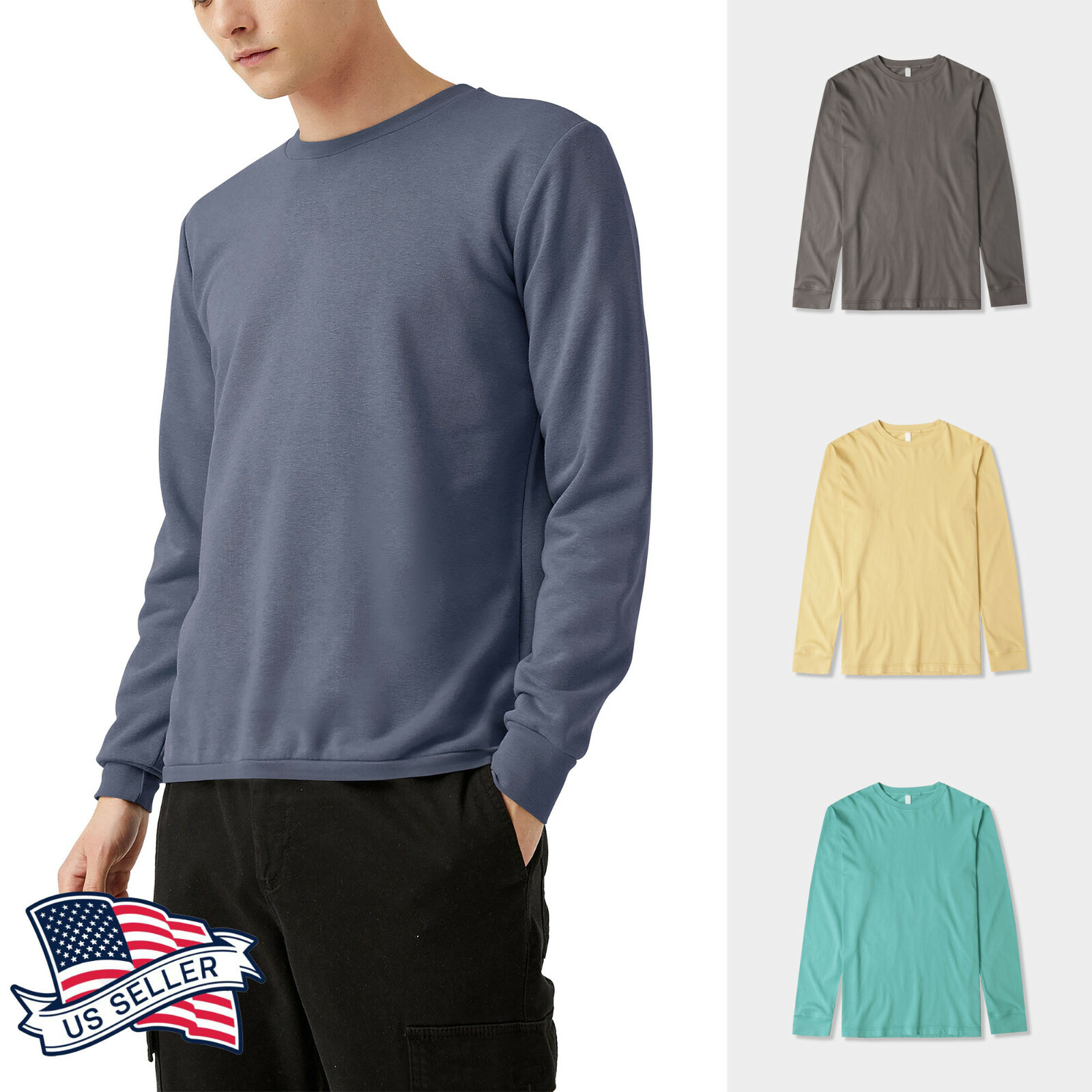 Mens All Natural Cotton Vintage Dye Lightweight Printable Long Sleeve Tee Shirt gallery