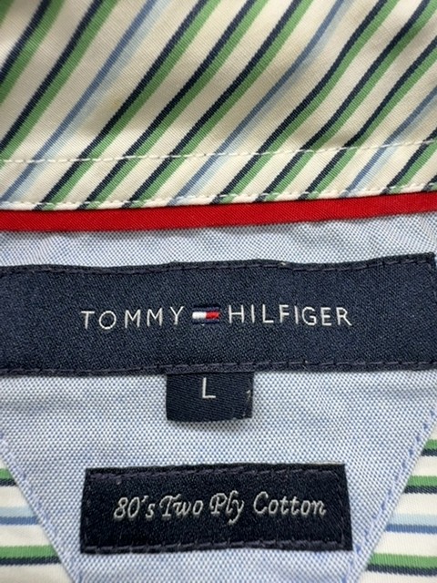 Tommy Hilfiger Mens Long Sleeve Shirt Green Striped Size L Condition gallery