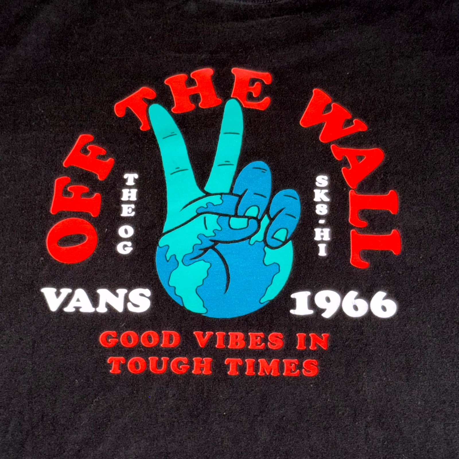 Vans Off The Wall Good Vibes In Tough Times T-Shirt Mens Large Black Graphic gallery