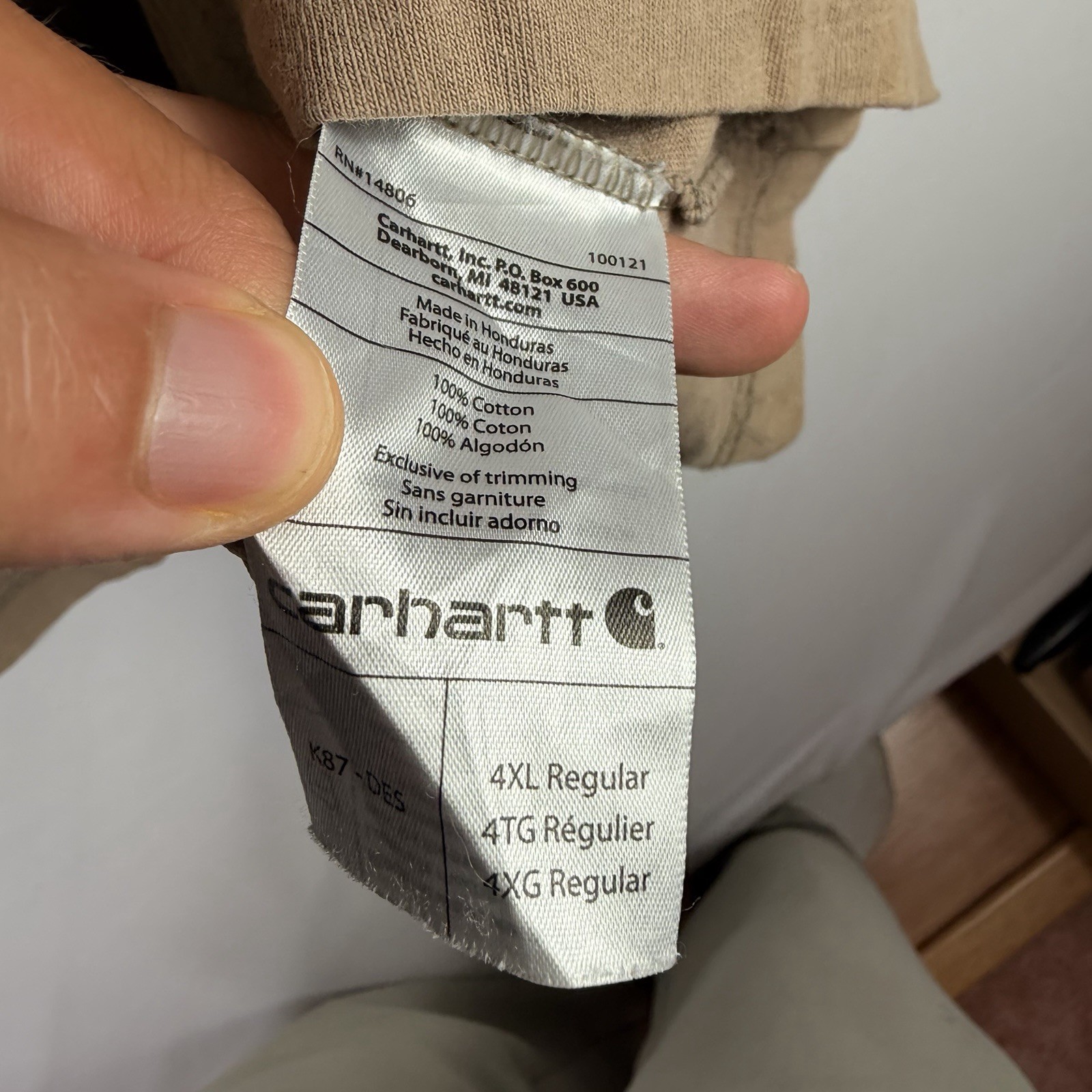 Carhartt T-Shirt Men's 4XL Original Fit Beige Short Sleeve Pocket 100% Cotton gallery