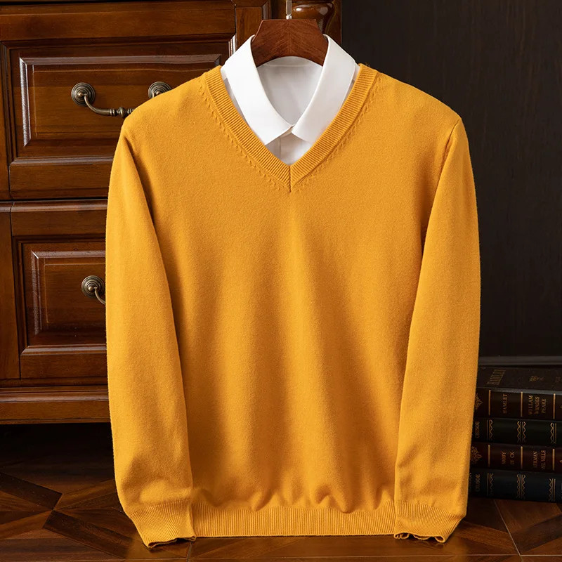 Autumn Winter Basic Merino Wool V-ne Sweater Men's Fashionable Casual Business gallery