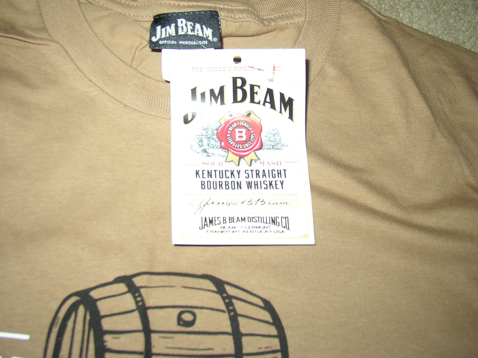 NWT Vintage Jim Beam Bourbon Barrel T-Shirt SZ LG NOS Brown gallery