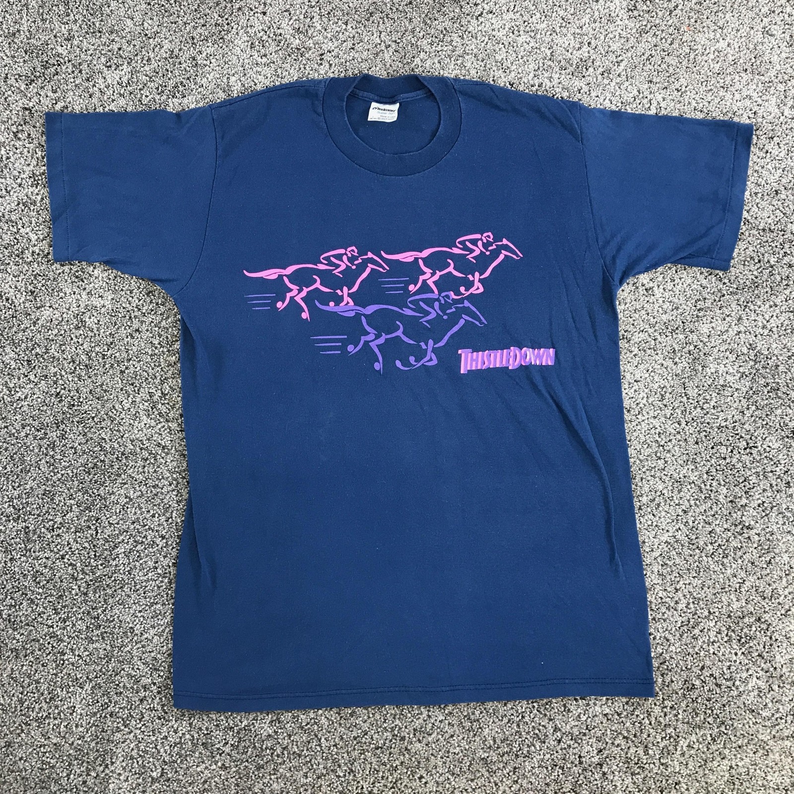 Vintage Thistledown Horse Racing Track T Shirt Mens Large Blue Purple Graphic gallery