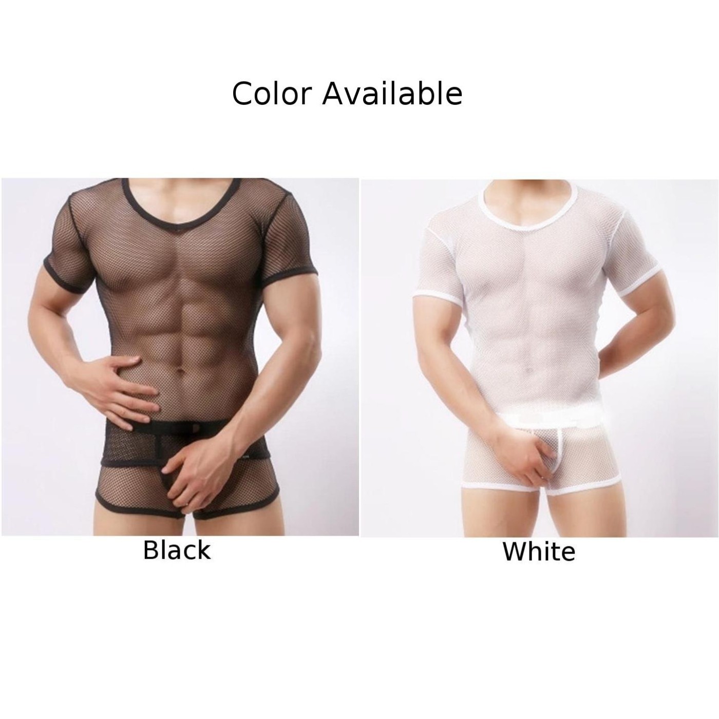 Cotton Mesh Mens T Shirts See Through Summer Thin Tops White Black Casual gallery