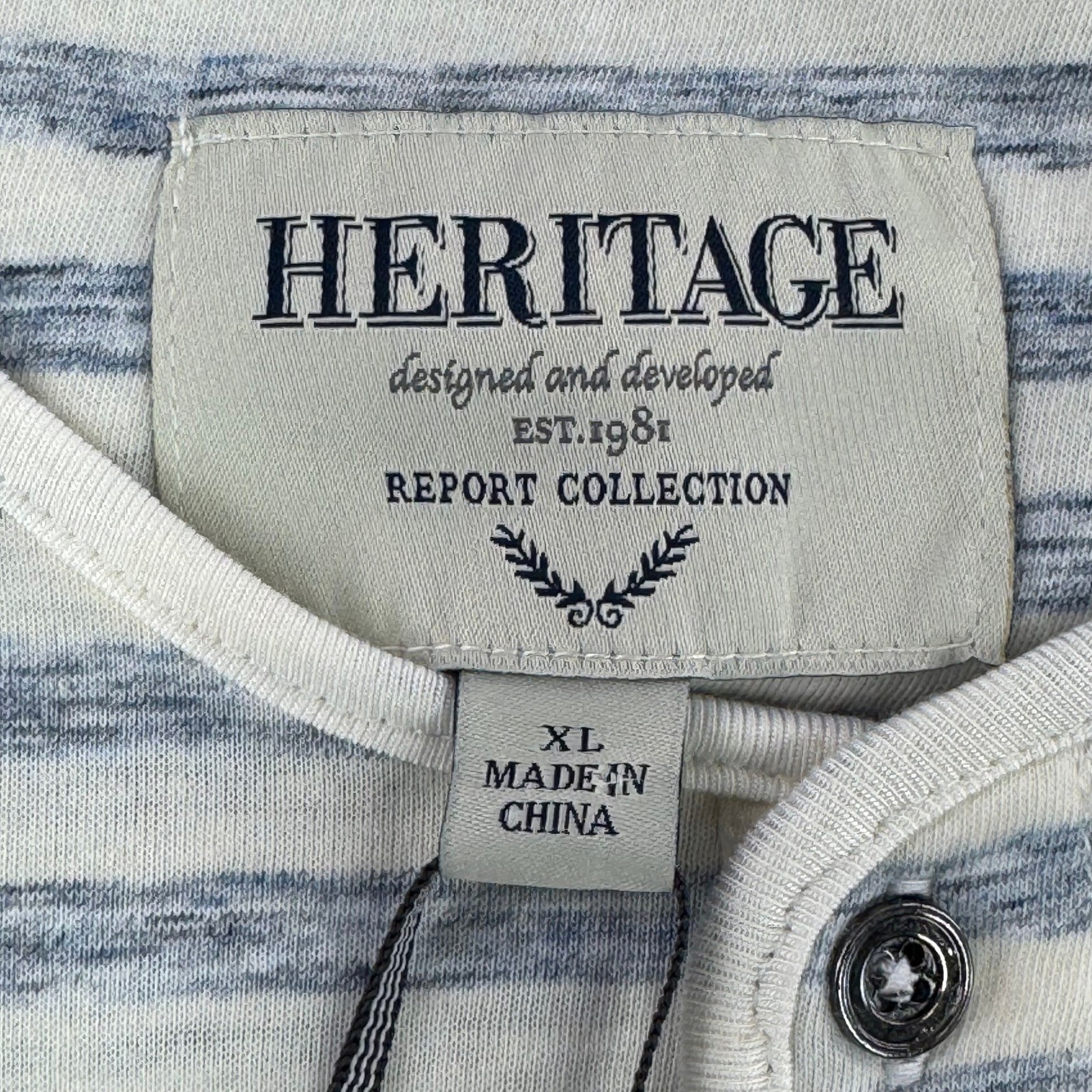 Heritage Report Collection Men XL Matt Striped Henley Shirt Navy White 286430H17 gallery