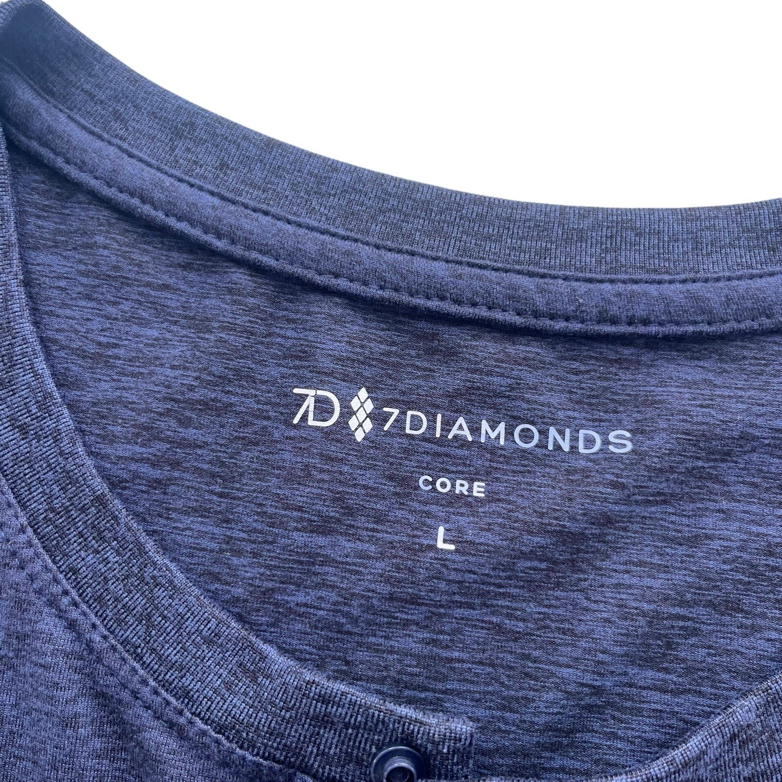 7 Diamonds Men L Blue Heather Core Henley Performance Long Sleeve Athletic Shirt gallery