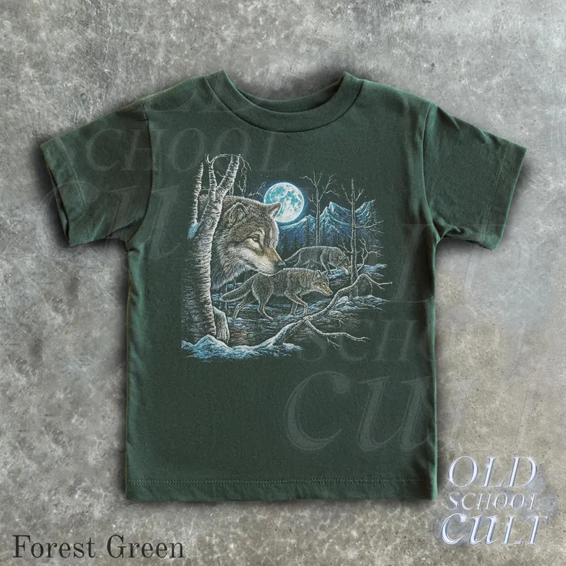 Retro Wolf Pack Wildlife Kids Comfort Tee