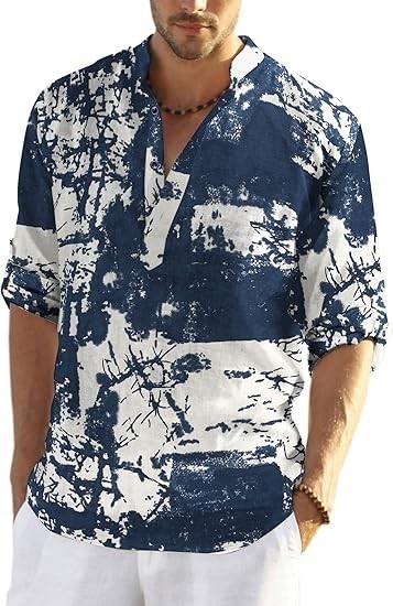 COOFANDY Men’s Cotton Linen Henley T-Shirt Long Sleeve Hippie Casual Beach 2XL