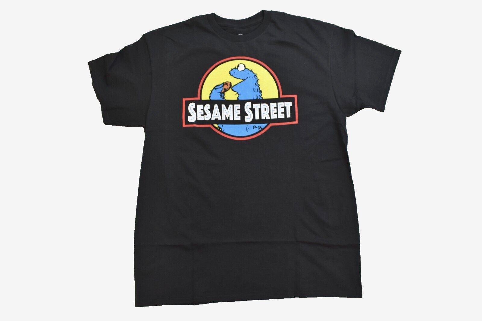Sesame Street Mens Cookie Monster Cookie Dinosaur Park Funny Shirt NWT Large gallery