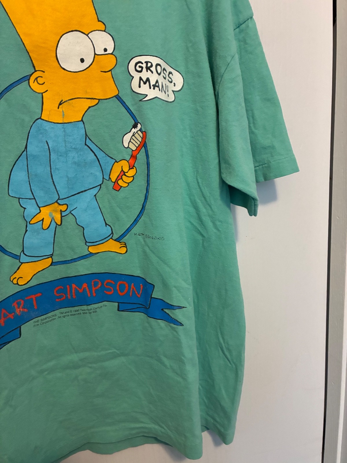 VTG Bart Simpson T Shirt 1990 Original L RARE Light Blue Single Stitch GROSS MAN gallery